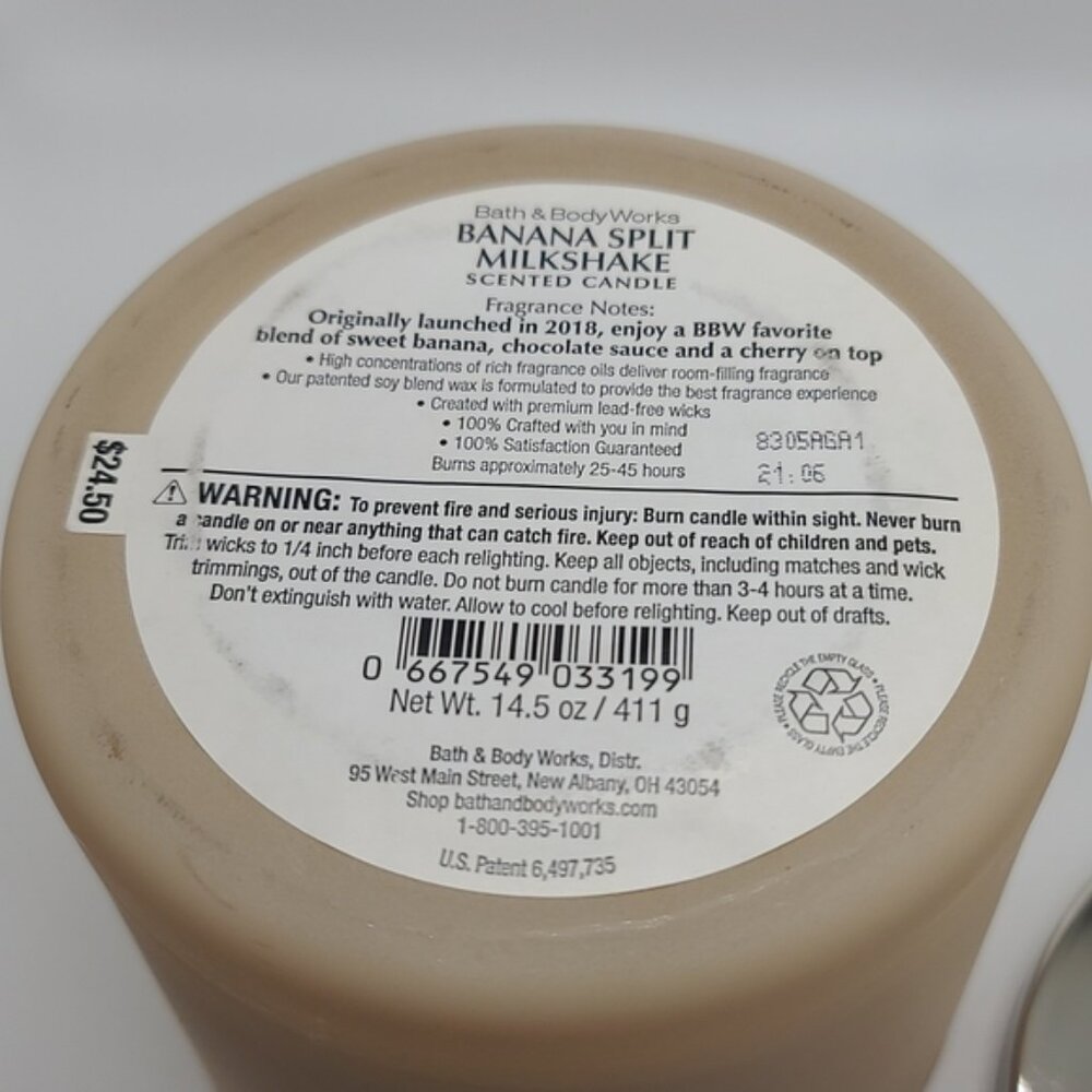Rare Bath & Body Works Banana Split Milkshake 3-wick Candle - Picture 3 of 3